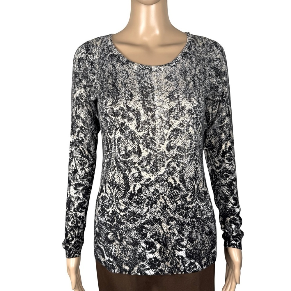 Chico's Round Neck Long Sleeve Lace Print Knit Sweater Size 1 US M